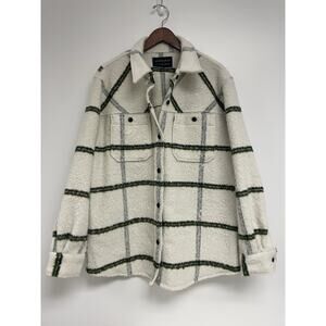 ALL STAINTS Women's Monica Check Shirt Shacket - Ivory White/Green US 12 NWT!